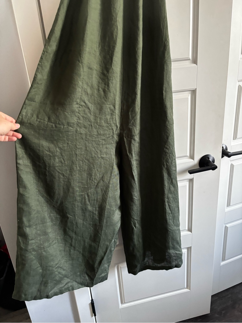 NWT Myrah Penaloza 100% French Linen wide leg jumpsuit forest green size S M - Picture 6 of 6